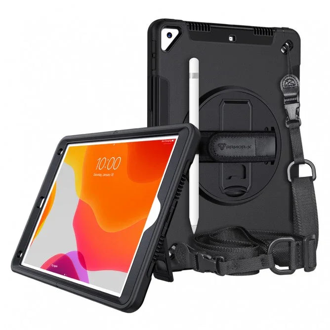 Armor-X Exn Case For iPad 8Th Gen 10.2 (2020 & 2019) Ultimate 3 Layers Shockproof Rugged Case With Hand Strap & Kick Stand- Black - Tashqila Armor-X Exn Case For iPad 8Th Gen 10.2 (2020 & 2019) Ultimate 3 Layers Shockproof Rugged Case With Hand Strap & Kick Stand- Black - Tashqila